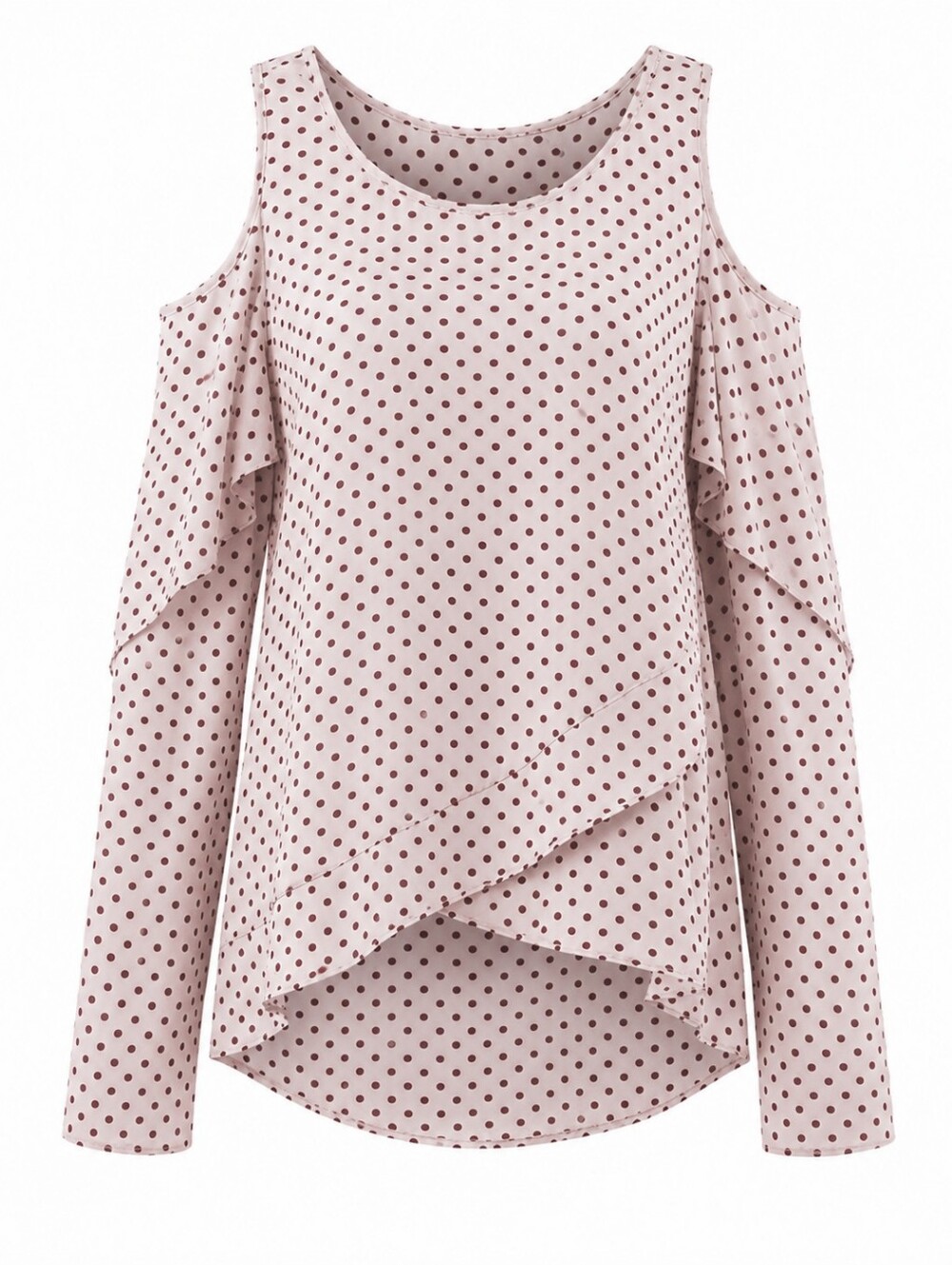 The Outfit Polka Dot Cold Shoulder Blouse Women’s Small White Red Ruffle Top
